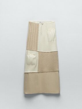 Zara Cream and Beige Knit Midi Skirt